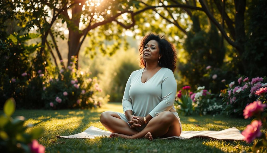 Oprah Winfrey meditating