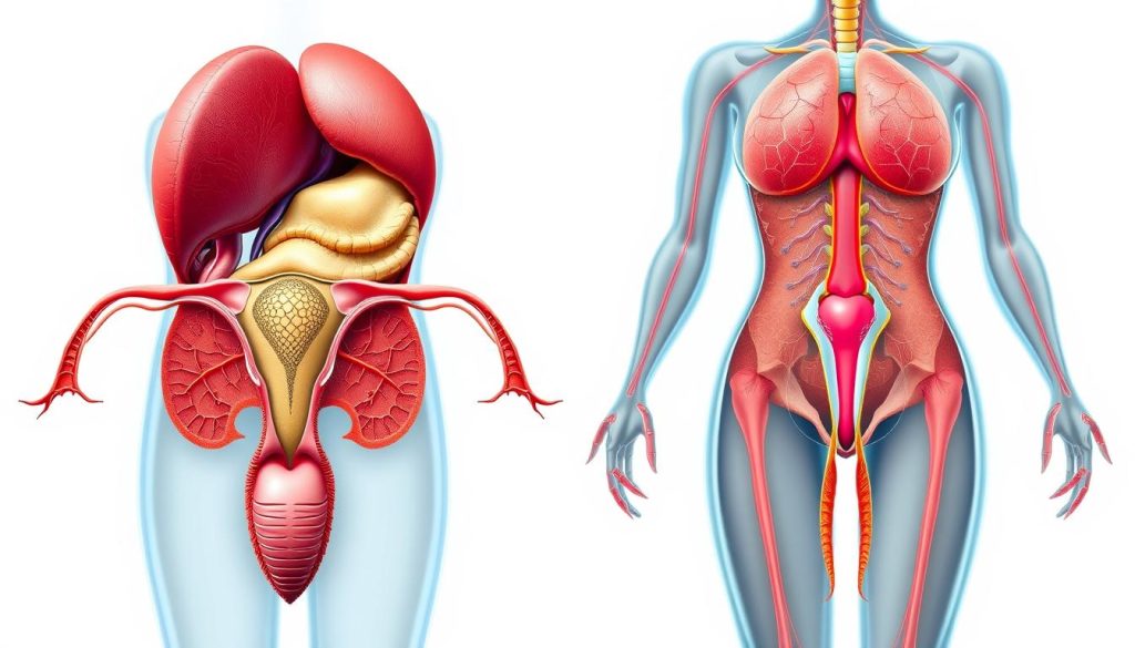 Anatomical differences in male and female reproductive systems