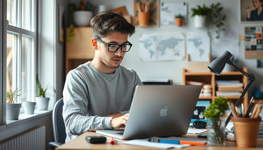 Adult with autism working on computer