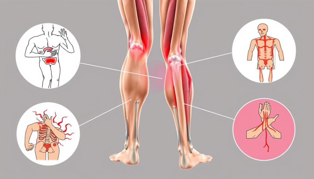 Pain in upper calf behind knee illustration