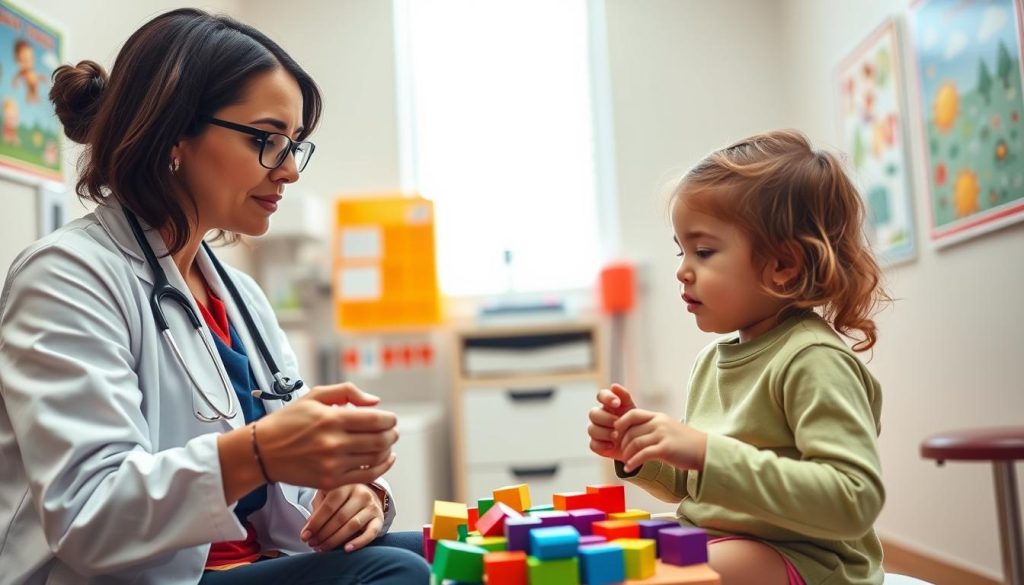 Pediatrician conducting autism screening