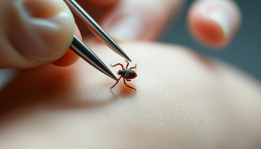 successful removing tick head from skin