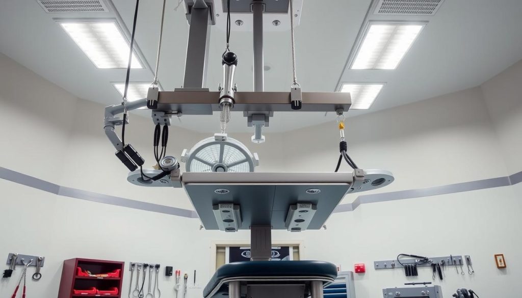 Horse surgery table support hoist installation