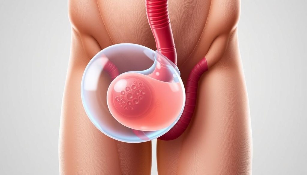 Testicular fluid buildup in hydrocele