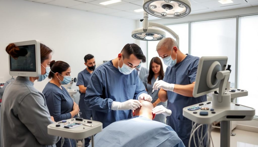 Turkish hair transplant surgeons performing a procedure