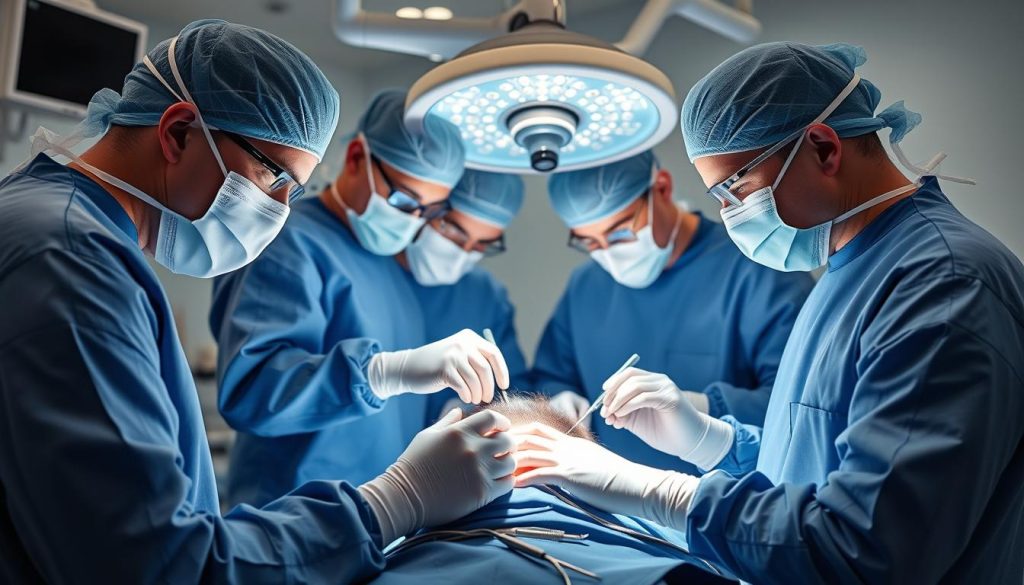 Turkish hair transplant surgeons performing a procedure